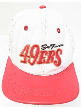 Vintage 90s NFL San Francisco 49ers White Red Leather Logo Snapback Cap USA